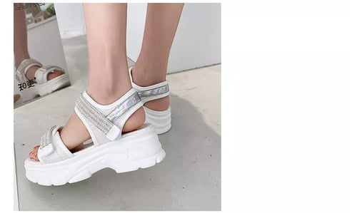 Fashion Pearl Chunky Platform Bling Crystal Thick Sole Sandals